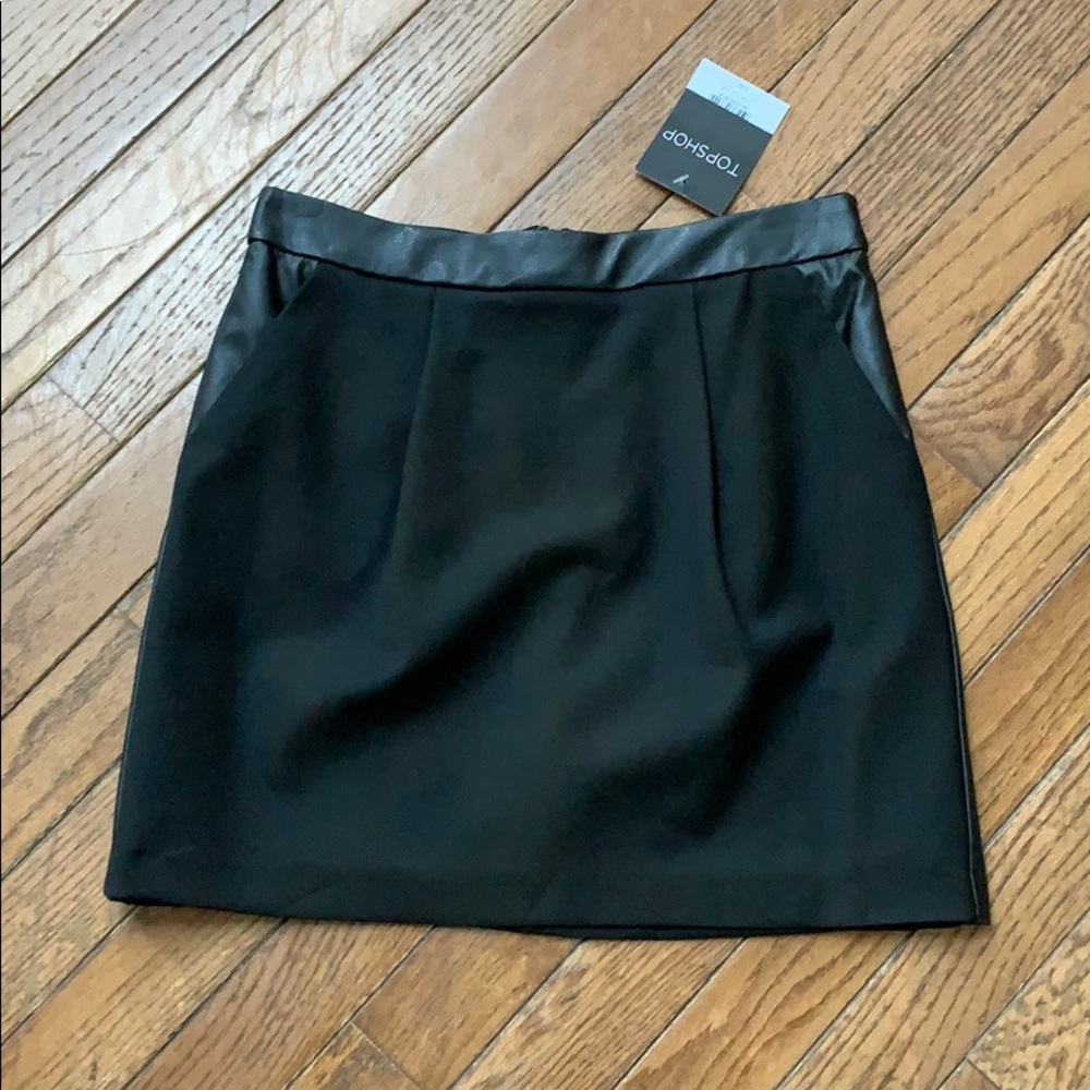 TOPSHOP Mini Skirt with Leather Trim